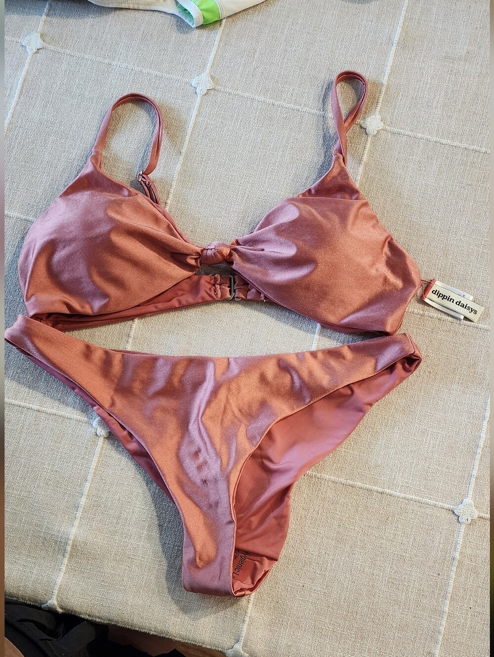 Dippin’ Daisys Satin Bikini Set • Rose Mauve • Size L • Ruched Booty Swimwear